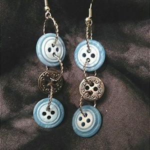 Baby blue & silver button earrings